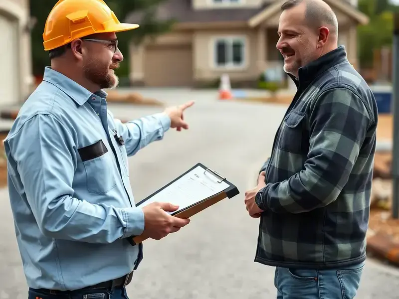 Contractor consultation at construction site