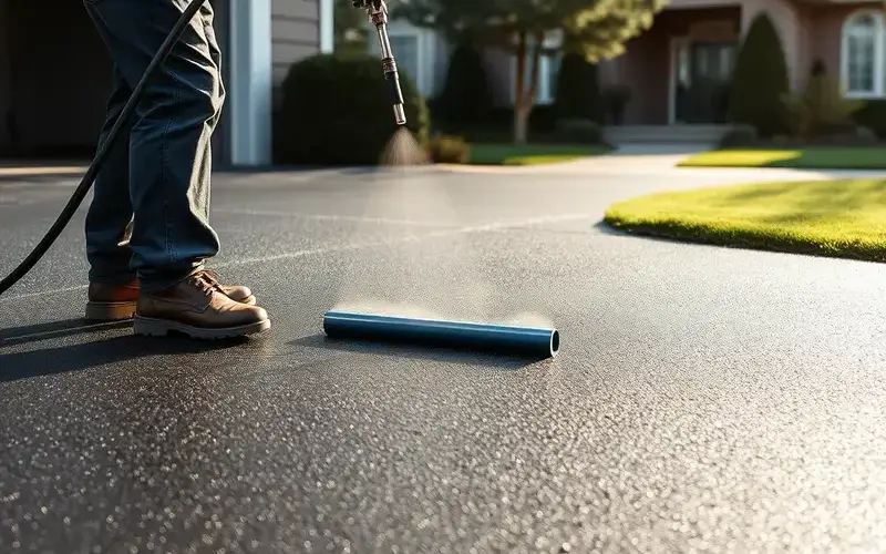 Professional driveway sealcoating application